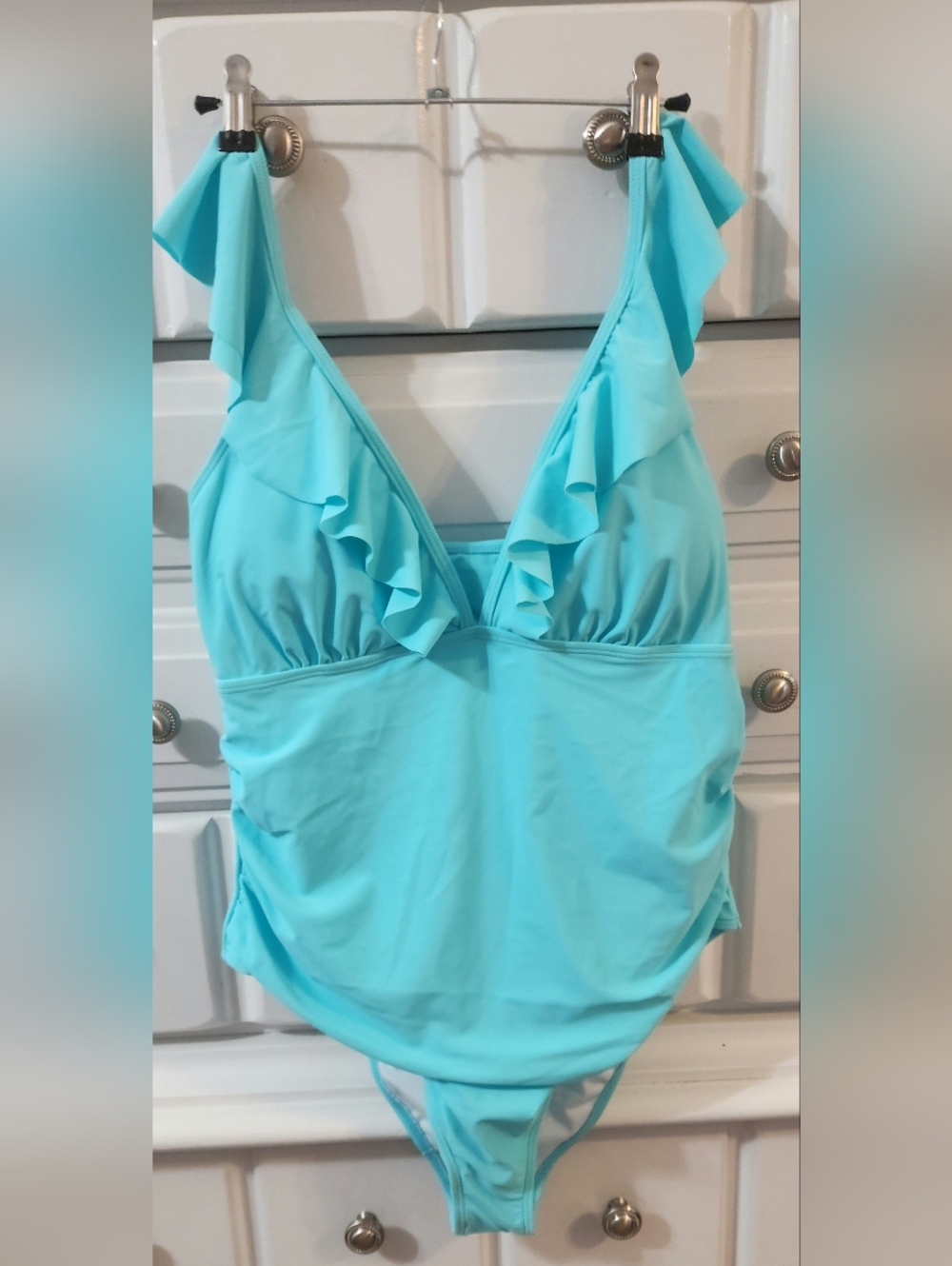 Brand New Ruffled One-Piece Swim Suit in Aqua Blue